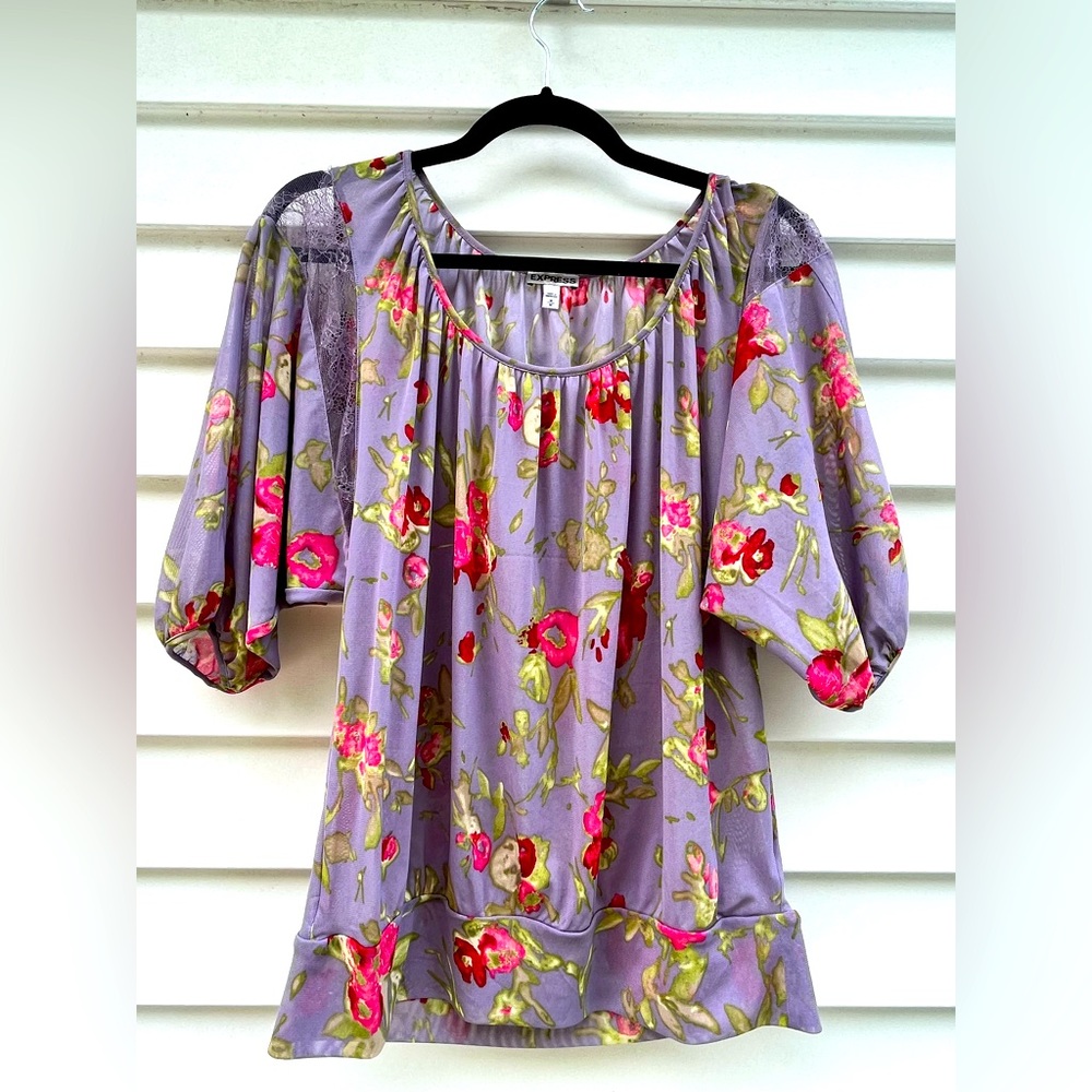 EXPRESS Lilac Lavender Mesh Floral Top for women size M